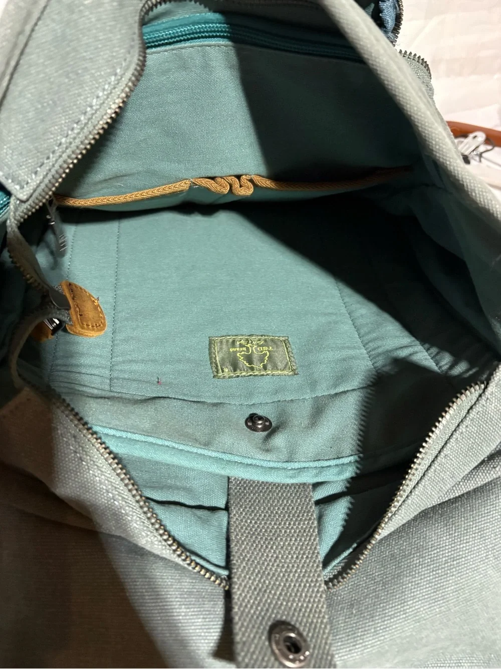 TSD Canvas Daypack Backpack with Tan Leather Accents - Green